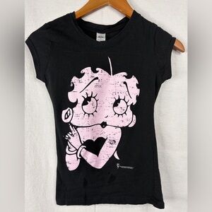 Betty Boop Black Short Sleeve T Shirt Junior Size Large w/ Pink Betty Boop Face